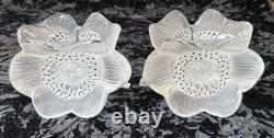Vintage Pair of LALIQUE France Crystal Glass Three Anemones Candle Stick Holders