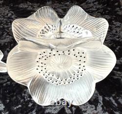 Vintage Pair of LALIQUE France Crystal Glass Three Anemones Candle Stick Holders