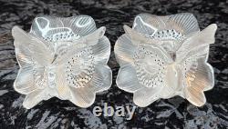 Vintage Pair of LALIQUE France Crystal Glass Three Anemones Candle Stick Holders