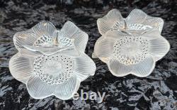 Vintage Pair of LALIQUE France Crystal Glass Three Anemones Candle Stick Holders