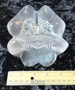 Vintage Pair of LALIQUE France Crystal Glass Three Anemones Candle Stick Holders