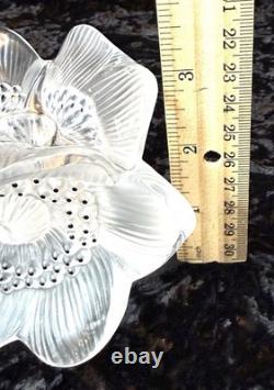 Vintage Pair of LALIQUE France Crystal Glass Three Anemones Candle Stick Holders