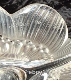 Vintage Pair of LALIQUE France Crystal Glass Three Anemones Candle Stick Holders