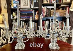 Vintage Pair of Large Regency Style Electrified Crystal Candelabrum