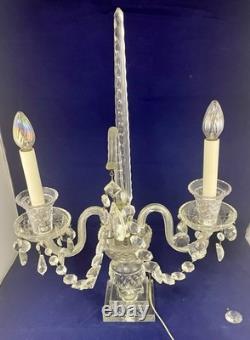 Vintage Pair of Large Regency Style Electrified Crystal Candelabrum