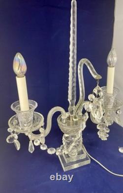 Vintage Pair of Large Regency Style Electrified Crystal Candelabrum