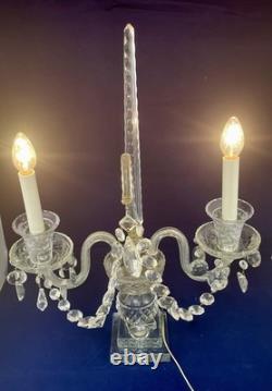 Vintage Pair of Large Regency Style Electrified Crystal Candelabrum