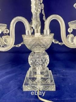 Vintage Pair of Large Regency Style Electrified Crystal Candelabrum