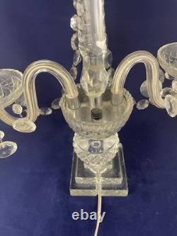 Vintage Pair of Large Regency Style Electrified Crystal Candelabrum