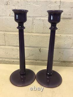 Vintage Pair of Purple / Amethyst Glass Candlesticks Candle Holders