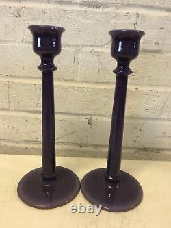 Vintage Pair of Purple / Amethyst Glass Candlesticks Candle Holders