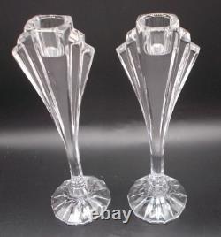 Vintage Pair of Tall 8.5 inches Art Deco Glass Candle Holders