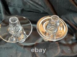 Vintage Pair of Two 2 Hand Blown Clear Art Glass Candlesticks Candle Holders Set