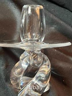 Vintage Pair of Two 2 Hand Blown Clear Art Glass Candlesticks Candle Holders Set