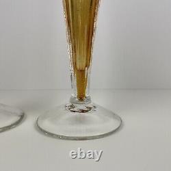 Vintage Pair of VENETIAN MURANO Clear & Amber Glass Candlesticks Candle Holders