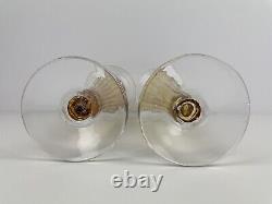 Vintage Pair of VENETIAN MURANO Clear & Amber Glass Candlesticks Candle Holders