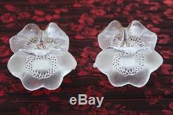 Vintage Pair of crystal Lalique France Candle holders 3 anemones Mint signed