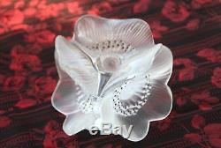 Vintage Pair of crystal Lalique France Candle holders 3 anemones Mint signed