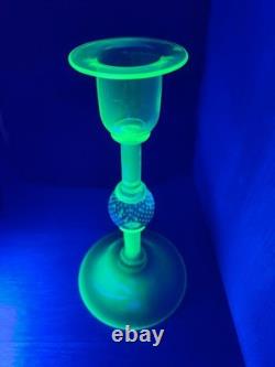 Vintage Pairpoint Camaria Green Uranium Glass 10 Controlled Bubble Candleholder