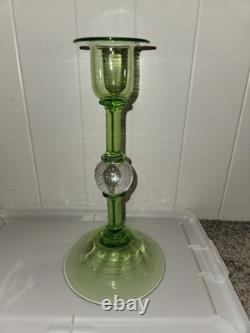 Vintage Pairpoint Camaria Green Uranium Glass 10 Controlled Bubble Candleholder