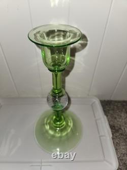 Vintage Pairpoint Camaria Green Uranium Glass 10 Controlled Bubble Candleholder