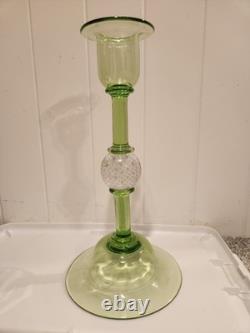 Vintage Pairpoint Camaria Green Uranium Glass 10 Controlled Bubble Candleholder