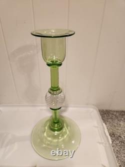 Vintage Pairpoint Camaria Green Uranium Glass 10 Controlled Bubble Candleholder