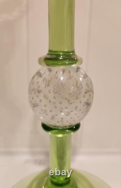 Vintage Pairpoint Camaria Green Uranium Glass 10 Controlled Bubble Candleholder