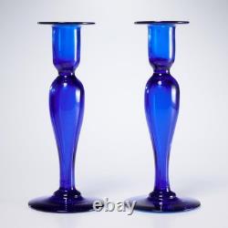 Vintage Pairpoint Cobalt Blue Glass Candlesticks Pair 2 pc Lot 9h Vintage Pairpoint Cobalt Blue Glass Candlesticks Pair 2 pc Lot 9h