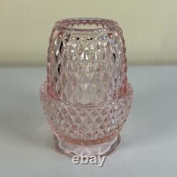 Vintage Pink Peach Indiana Glass Diamond Point Fairy Lamp Light Candle Holder