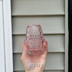 Vintage Pink Peach Indiana Glass Diamond Point Fairy Lamp Light Candle Holder