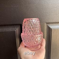 Vintage Pink Peach Indiana Glass Diamond Point Fairy Lamp Light Candle Holder