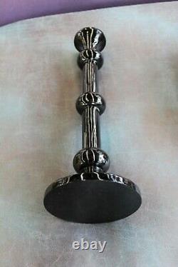 Vintage Post Modern Black Glass Candle Holders Hollywood Regency Contemporary
