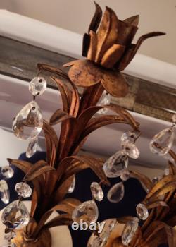 Vintage Pr Pineapple Leaf Italian Crystal Prism Candle Holders Hollywood Regency