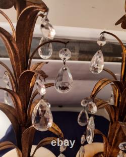 Vintage Pr Pineapple Leaf Italian Crystal Prism Candle Holders Hollywood Regency