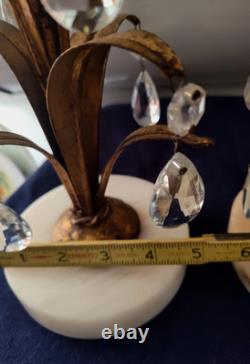Vintage Pr Pineapple Leaf Italian Crystal Prism Candle Holders Hollywood Regency