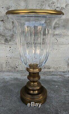 Vintage Ralph Lauren Brass Crystal Glass Hurricane Candle Holder Short