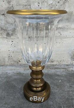 Vintage Ralph Lauren Brass Crystal Glass Hurricane Candle Holder Short