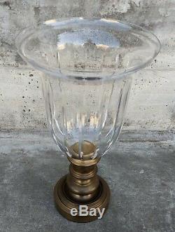 Vintage Ralph Lauren Brass Crystal Glass Hurricane Candle Holder Short