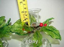 Vintage Rare Venetian Glass Wired Holly Leaf Set Christmas Candle Holders Read