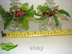 Vintage Rare Venetian Glass Wired Holly Leaf Set Christmas Candle Holders Read