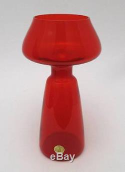 Vintage Scandinavian Red Art Glass Candle Holder / Vase MID Century Eames Era