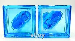 Vintage Set Of 2 Matching 11 Tall Imperial Mma Blue Glass Koi Fish Candlesticks