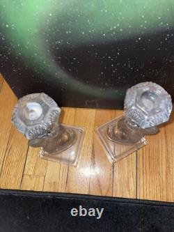 Vintage Set of 2 Clear Dolphin Koi Candle Stick Holders Marked MMA EX Condition