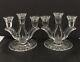 Vintage Set Of 2 Cut Crystal 3 Arm Candle Holders Star Pattern Round Base Mint