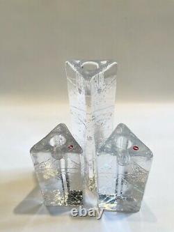 Vintage Set of Three Clear Glass Triangle Iittala Table Top Candle Holders