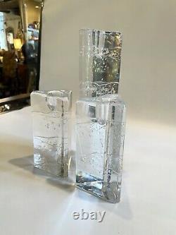 Vintage Set of Three Clear Glass Triangle Iittala Table Top Candle Holders