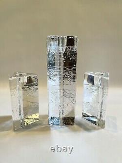 Vintage Set of Three Clear Glass Triangle Iittala Table Top Candle Holders