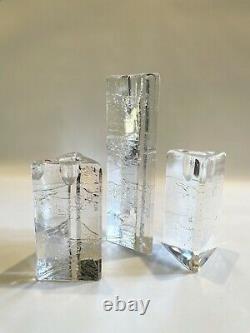 Vintage Set of Three Clear Glass Triangle Iittala Table Top Candle Holders