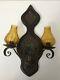 Vintage Spanish Amber Glass Wall Sconce 2 Lights Candle Holders, 18 T X 11 W
